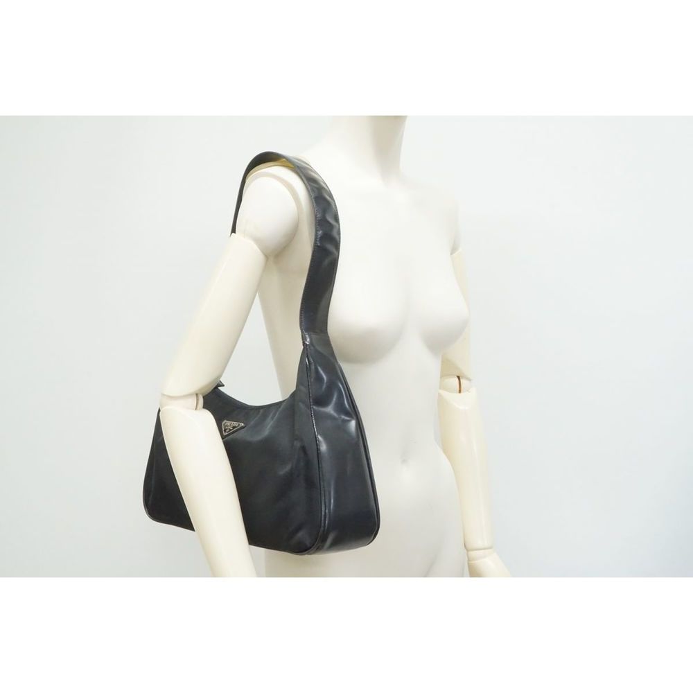 Prada Black Hobo Shoulder Logo Triangle Bag Plate